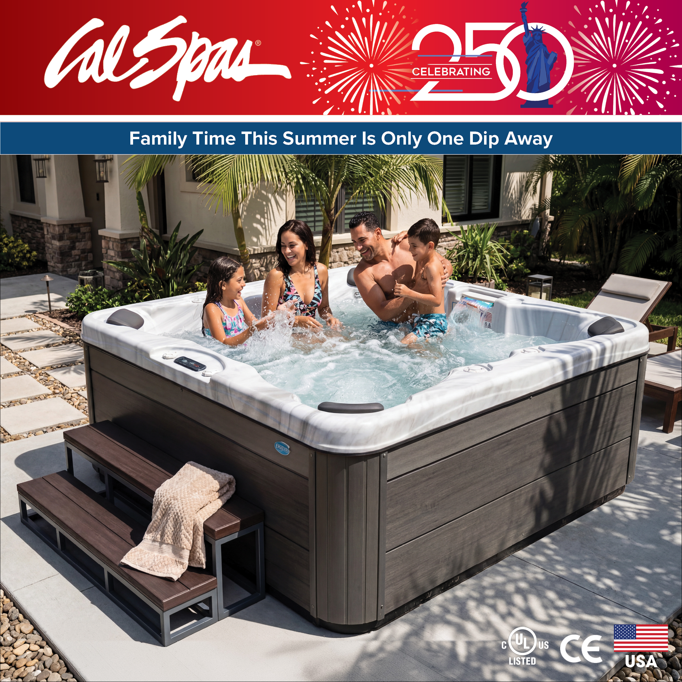 Calspas hot tub being used in a family setting - Placentia